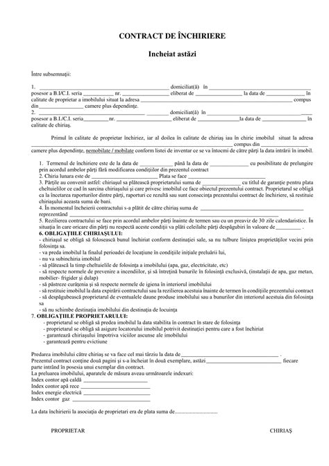 Contract De Inchiriere Model