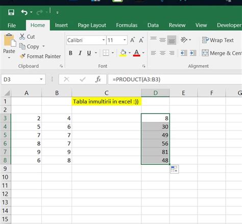 Functie Inmultire Excel