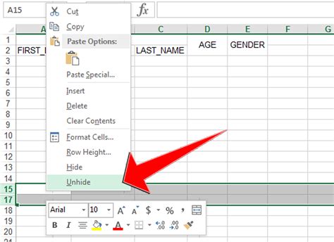 Unhide Rows In Excel