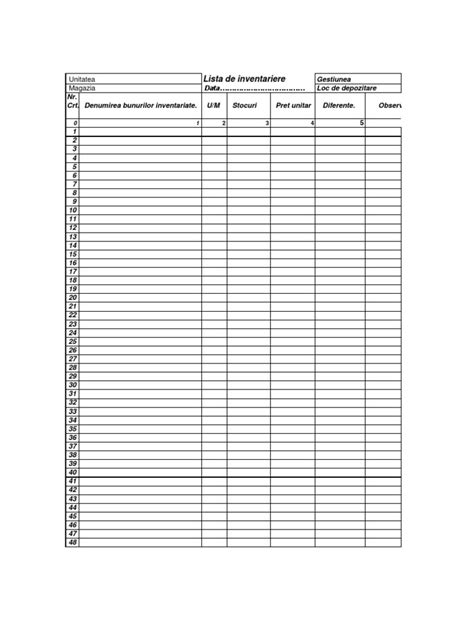 Model Lista Inventar Excel