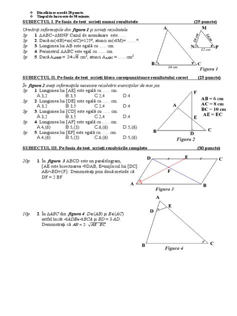 Test Asemanarea Triunghiurilor Cls 7