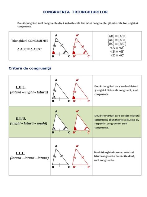 Test Congruenta Triunghiurilor Clasa 6