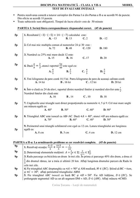 Test Initial Matematica Clasa 5